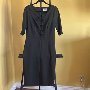 ECI Black Midi Dress with Lace-Up Detail